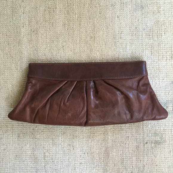 Lauren Merkin leather clutch -- chocolate brown - Picture 1 of 4